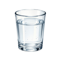 a transparent glass tumbler filled with pure, crystalline drinking water, rendered in hyper-detailed watercolor illustration style on a transparent background. concept of healthy hydration and