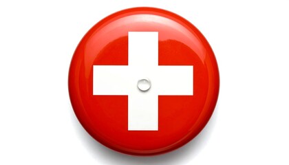 Obraz premium A bright red button with a white cross, symbol of healthcare and safety