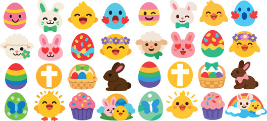 Obraz premium Easter Emoji Sticker Collection with Bunnies, Eggs, and Chicks