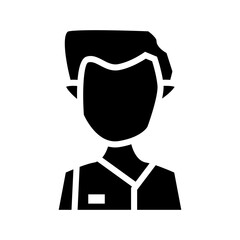 Black male office worker avatar icon with formal shirt and tie. Simple flat silhouette design representing professional employee, businessman, or corporate profile.