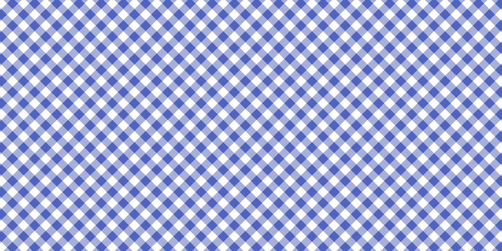 blue and white checkered pattern. Bold diagonal gingham texture for fabric, wallpaper, and picnic-themed design backgrounds.