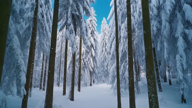 Snow Covered Forest Trees Winter Landscape.