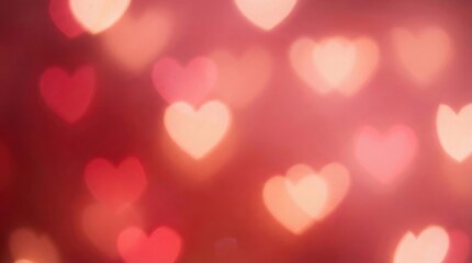 Vibrant pink and red heart shaped bokeh lights on romantic background
