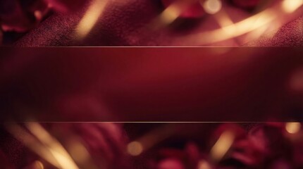 Luxurious red fabric with golden lights and copy space