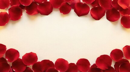 Romantic red rose petals border on white background for Valentine's Day