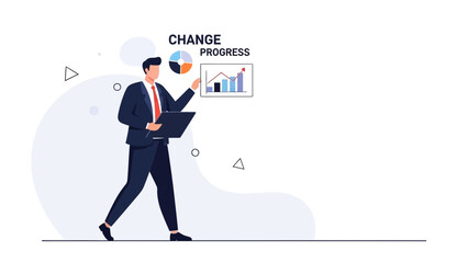 Businessman analyzing change and progress with charts and pie graph