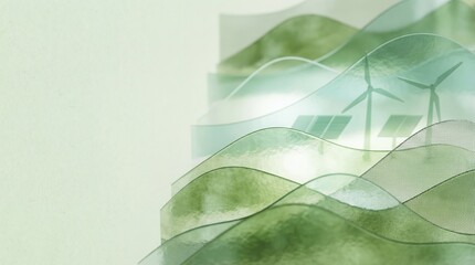 Sustainable energy solutions with wind turbines and solar panels in green landscape