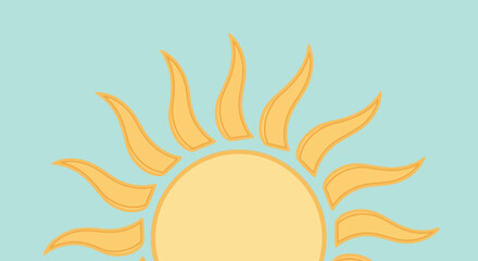 Naklejka premium Bright Yellow Sun with Rays on Light Blue Sky Background, Summer Concept