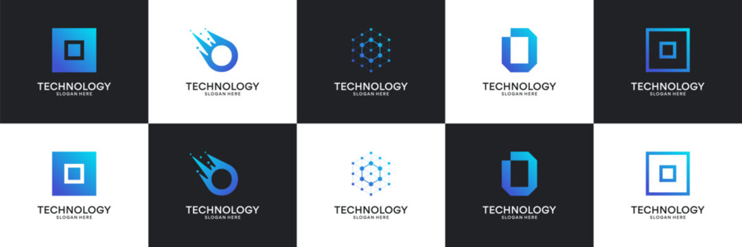 Set of modern initial letter O tech logo. Abstract  icon for technology, internet, digital.