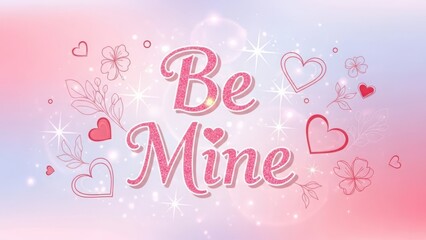 Be Mine Valentine romantic love hearts message pink floral vector illustration