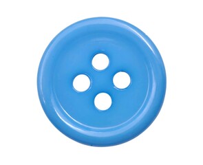 Fototapeta premium Top view of a blue plastic sewing button, isolated on white background.