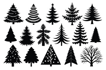 Obraz premium set of pine tree silhouette line art vector illustration with a white background