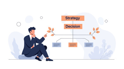 Businessman planning strategy and making decisions with flowchart, business concept