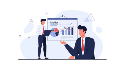 Business meeting with analytics chart presentation, teamwork, data analysis