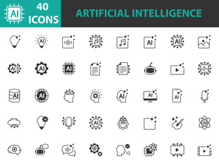 set of artificial intelligence icons, technology, ai generator