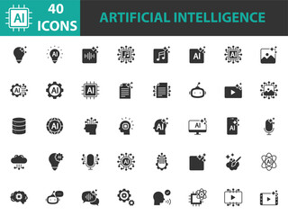 set of artificial intelligence icons, technology, ai generator
