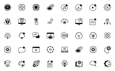 set of artificial intelligence icons, technology, ai generator