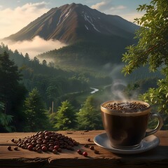 A steaming cup of coffee