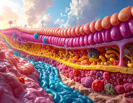 A Colorful Journey Through the Digestive System, Vivid and Abstract Representation