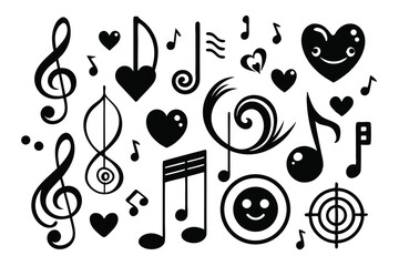 Fototapeta premium set of musical notes and symbols silhouette line art vector illustration with a white background