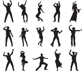 Fototapeta premium Silhouettes of people dancing in various styles and poses
