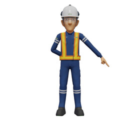 set of industrial worker is pointing down on transparent background.
