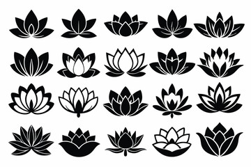 Obraz premium set of lotus flower silhouette line art vector illustration with a white background