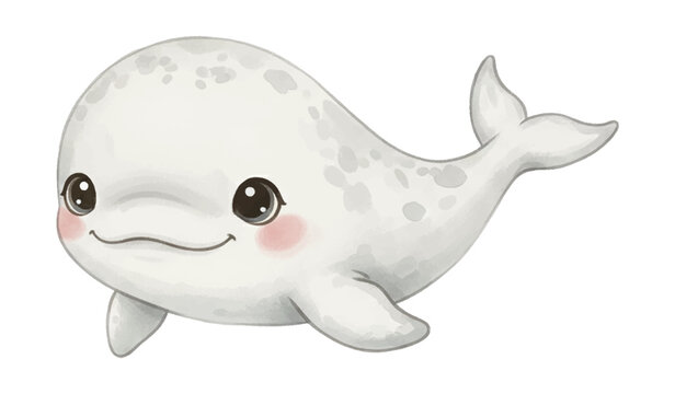 Cute happy beluga whale smiling illustration cartoon character with playful mood