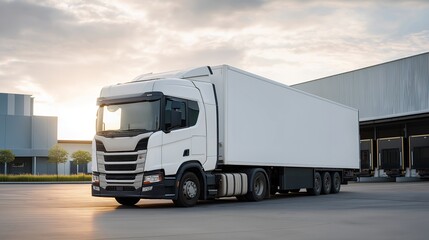 A modern semi truck parked at a warehouse loading dock, symbolizing commercial transport, industrial infrastructure, and organized freight handling. cinematic color correction, natural uneven