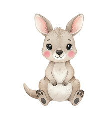 Obraz premium Cute Baby Kangaroo Sitting Smiling with Pink Cheeks in a Friendly Adorable Watercolor Illustration Style