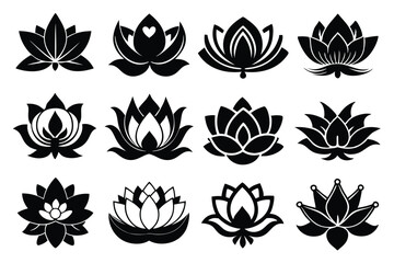 Fototapeta premium set of lotus flower silhouette line art vector illustration with a white background