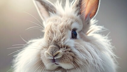 Close-up of a Fluffy White Angora Rabbit with Soft Fur.