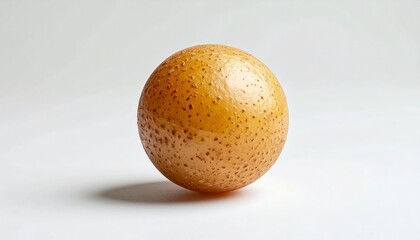 Close-up of a single kumquat fruit against a white background.
