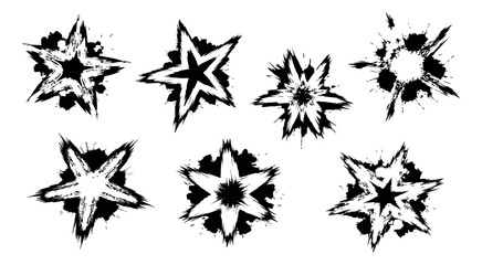Fototapeta premium Hand drawn grunge starburst set featuring abstract ink splatters for graphic design elements