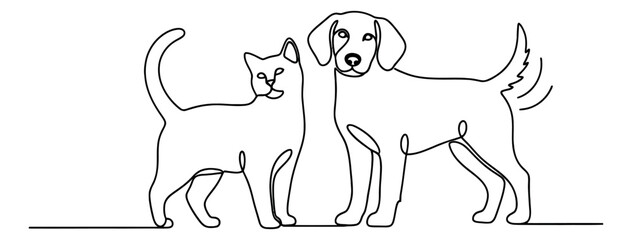 Obraz premium Hand drawn line art pet set featuring a cat and a dog for animal companionship designs