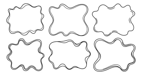 Hand drawn line art frames set featuring wavy irregular shapes for design elements