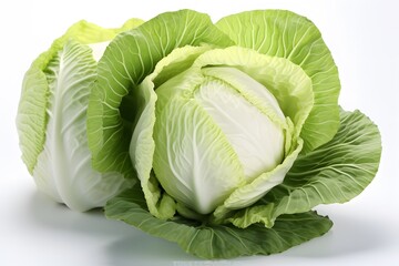 Obraz premium Two Fresh Green Cabbage Heads Isolated on White