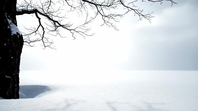 Growing solitary tree in snow covered field