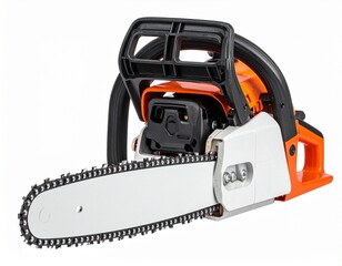 Fototapeta premium Orange and Black Chainsaw with Metal Guide Bar