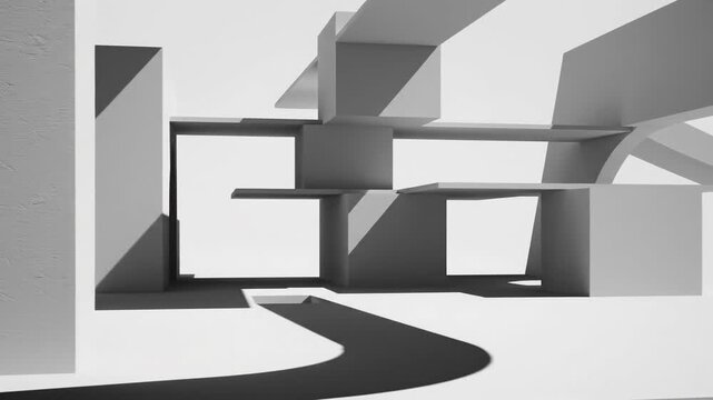 Exploring Minimalist Architecture with Arches and Shadows in Bright White Geometry