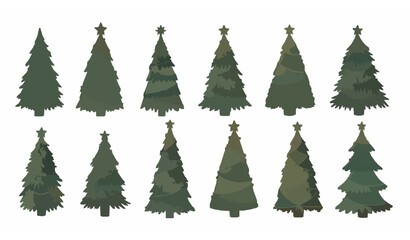 Fototapeta premium Hand Drawn Christmas Tree Set With Ornaments Stars And Garlands Vector