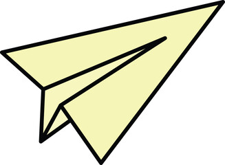 Yellow paper plane flying through air