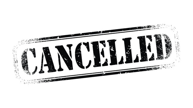 Canceled Stamp Impression: A bold, stamped imprint of the word CANCELLED conveys a message of termination, nullification, or discontinuation.