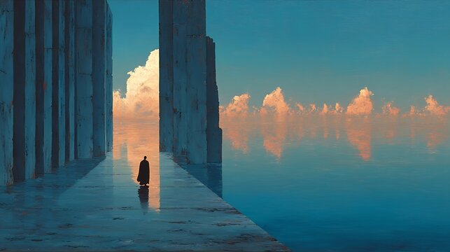 heracles walks toward olympus in the distance