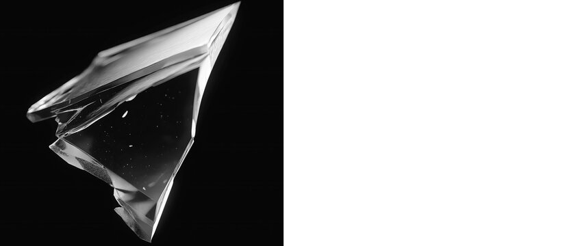 Abstract broken glass fragment featuring realistic depth and shadows. High-quality transparent shard for cinematic PNG design compositions.