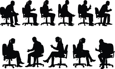Silhouettes of business people sitting in office chairs in various positions