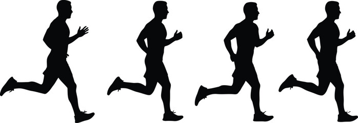 Silhouette of a man running in four different poses