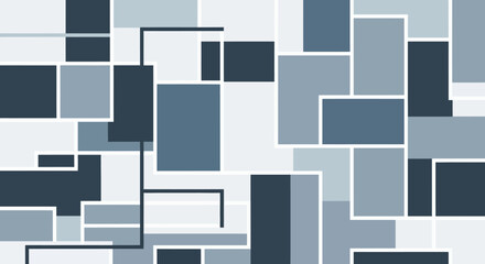 Abstract geometric mosaic design with blue and grey rectangles, a modern background