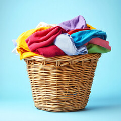 laundry basket with colorful clothes.
