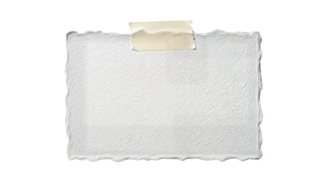 Torn paper note with beige tape, for mockup or overlay effect, isolated on transparent background, png